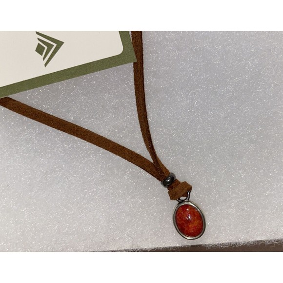 Silpada Coral Pendant/Wrapped in Sterling Silver with Faux Suede Necklace/Set - Picture 7 of 7